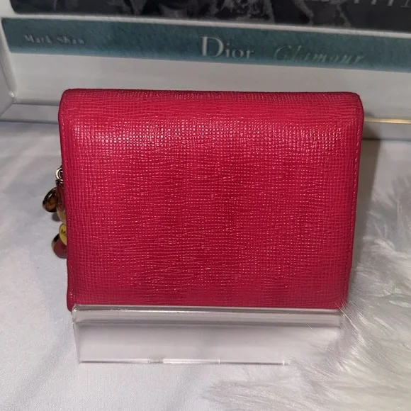 Authentic MCM Pink Leather Studded LogoMotifs Trifold Wallet with keychain EUC